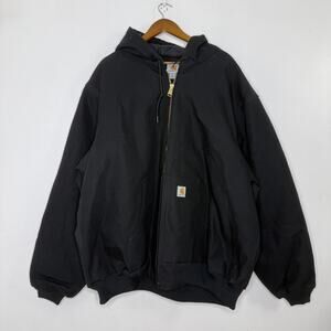 Carhartt Jacket Mens 2XLT Black Hooded Canvas Insulated Bomber 103940-BLK